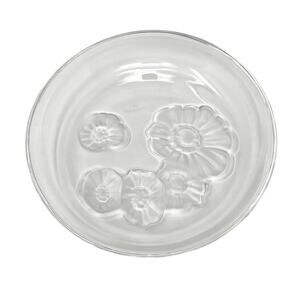 Nachtman Round Glass Candy Dish Raised Poppies Flowers 6.5" Shallow Flaw